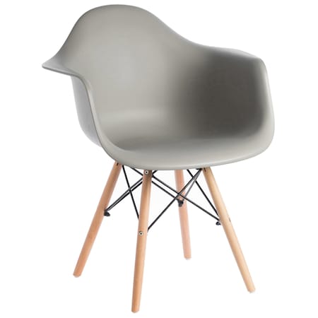 Fabulaxe Mid-Century Modern Style Plastic DAW Shell Dining Arm Chair with Wooden Dowel Eiffel Legs, Gray QI003748.GY